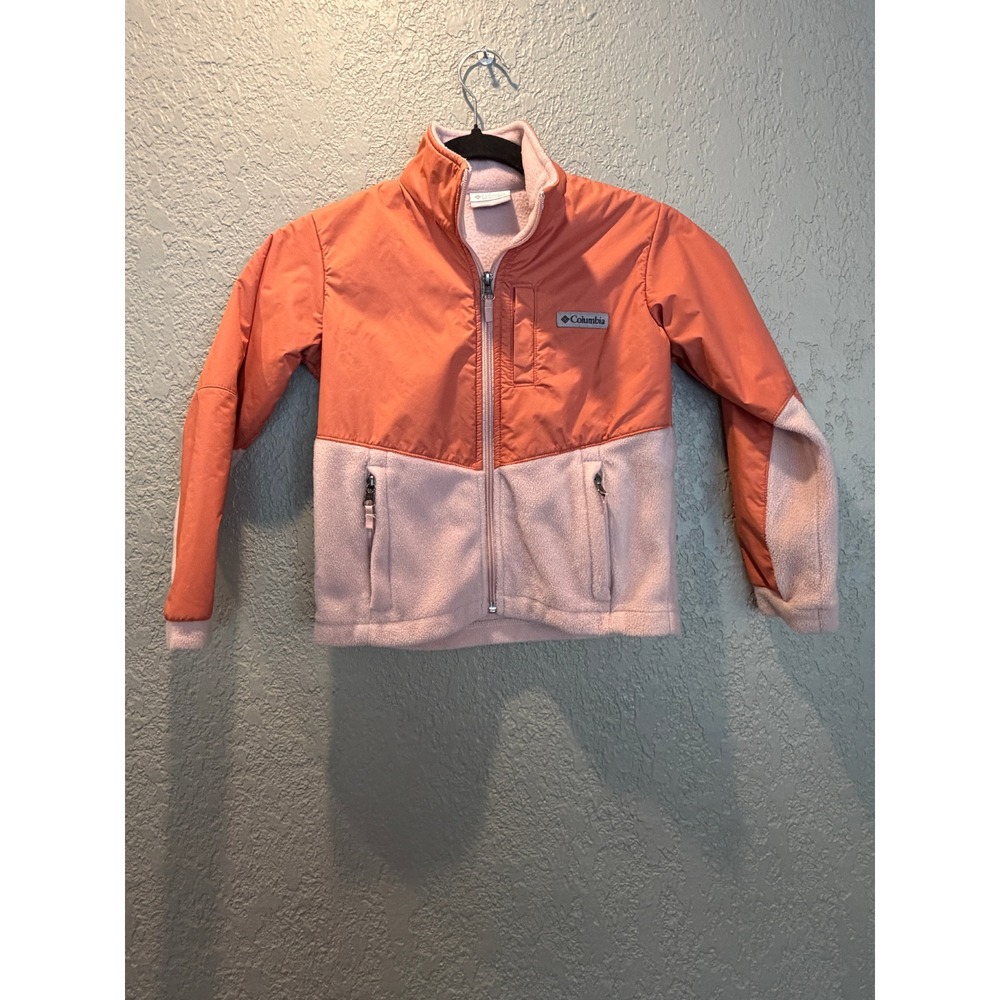 Columbia Girls XS 6/7 Hybrid Fleece Ripstop Full Zip Jacket Orange Pink